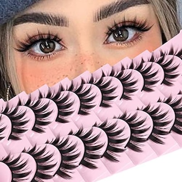 Fanxiton False Eyelashes 10 Pairs Manga Lashes Japanese Style Anime Thick Cosplay Lashes Natural Look 16Mm Spiky 8D Wispy Faux Mink Lashes Full Strip Doll Lashes