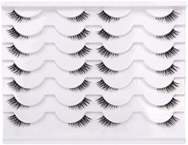 رموش نصف صناعية من Pooplunch مع شريط شفاف Wispy Cat Eye Look رموش طبيعية قصيرة مميزة رموش صناعية من المنك الصناعي عدد 14.0