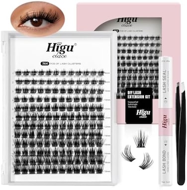 Higu Clace Diy Eyelash Extension Kit - 144Pcs D Curl Clusters, 8-16Mm Softy Lashes With Bond, Seal, Tweezers - ReUSAble Fluffy Extension Kit (R-08)