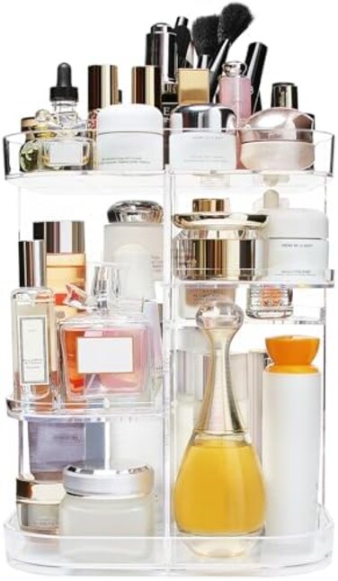 منظم مكياج 360 درجة، رف تخزين دوّار لتخزين مستحضرات التجميل قابل للتعديل مع 5 طبقات بسعة كبيرة، مناسب للمنضدة، مربع