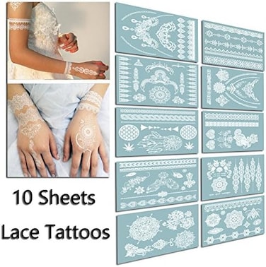 Lace White Chains Tattoo Waterproof Body Transfer Tattoos Stickers For Women &amp; Girls -150 Designs Bracelets,Necklaces,Tribe,Totem,Wing Etc