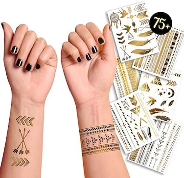 Terra Tattoos 75 Gold Arm Tattoos - Temporary Metallic Tattoos