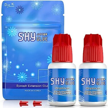 Super Strong Eyelash Extension Glue Sky S+ 5ml 2 Pack - Professional Black Bonding Adhesive For Long Lasting Semi Permanent Individual Lash Extensions - 1-2S Fast Drying / 6-7 Week Retention