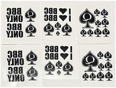 6 Sheet Temporary Tattoo Set Qos, Bbc Only, I Love Bbc 38 Total Tattoos Queen Of Spades