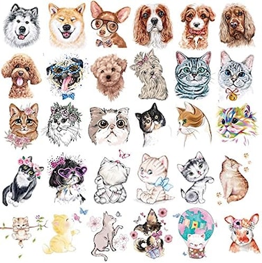 أوبسيون 30 قطعة من الوشم المؤقت للحيوانات للأطفال والنساء والكلاب والقطط وشم مقاوم للماء للأولاد والبنات