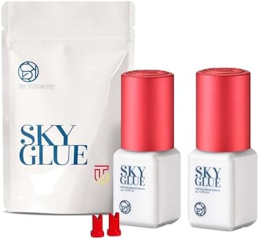 2 Bottles Powerful Strong Eyelash Extension Sky Glue S+ 5ml - Professional Black Bonding Adhesive For Lash Extensions - 1-2S Fast Drying / 6-8 Weeks Lasting Time