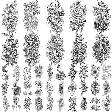 Yazhiji 40 Sheets Lasting Temporary Tattoos Large Flowers Collection Waterproof Temporary Fake Tattoo Stickers For Women And Girls.