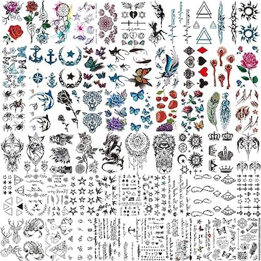 Coktak 64 Sheets Variety Tiny Waterproof Temporary Tattoos For Men Women, Moon Star Butterfly Birds Planets Fake Tattoos For Kids Adults, Arm Neck Face Letters Temp Tattoo Temporary Tatoos Sticker Set
