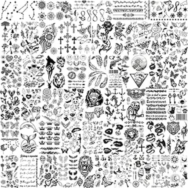 مجموعة ملصقات وشم على شكل فراشة صغيرة على شكل حيوانات قبلية على شكل بوصلة للرقبة والذراع (52 ورقة)