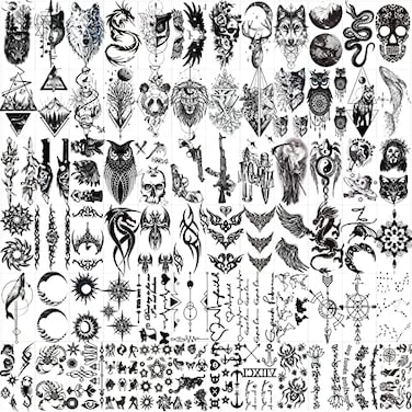 72 Sheets Halloween Tiny Temporary Tattoos Stickers, Fake Tattoos That Look Real And Last Long, Halloween Tattoos Include Black Scary Wolf Lion Tiger Skeleton Skull Tattoos