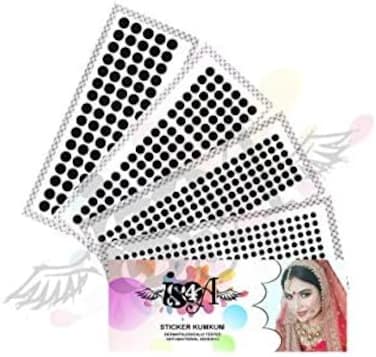 516 ملصقات وشم هندية مخملية مستديرة من بيندي لاصقة مجوهرات للجسم متعددة الألوان بأحجام مختلفة للاستخدام اليومي على الجبين (أسود)