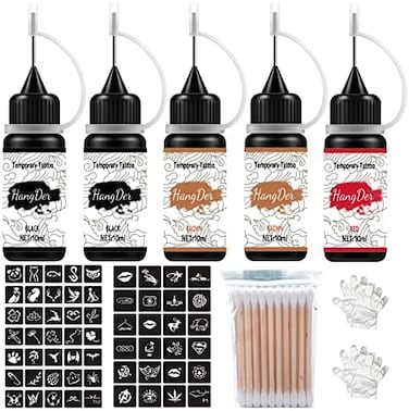 Temporary Tattoos Kit, Semi Permanent Tattoo Ink, Diy Fake Freckles Temporary Tattoos For Women Men Kids, Summer Trend Freehand Ink With 78 Pcs Tattoo Stencils, Jagua Gel - Full Kit 5 Bottles