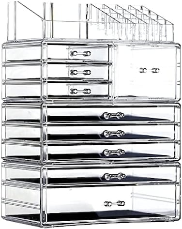 Makeup Organizer Countertop For Vanity With 9 Drawers,Large Clear Plastic Make Up Storage For Jewelry,Hair Accessory,Beauty,Skin Care,Skincare Product Bathroom Organizer,Set Of 4
