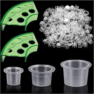 Moricher 300Pcs Tattoo Ink Caps With 2 Cups Holders - 100 Small 100 Medium 100 Large Tattoo Ink Cups +2 Cups Holders For Tattoo Ink Permanent Makeup Container Cap Tattoo Accessory