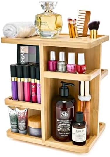 Sorbus 360&deg; Bamboo Cosmetic Organizer, Multi-Function Storage Carousel For Makeup, Toiletries, And More - Great For Vanity, Desk, Bathroom, Bedroom, Closet, Kitchen