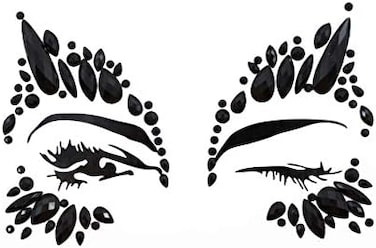 Topz Blacknight Face Jewels Rave Face Gems عصا على الوجه وشم بيندي ملصق مكياج العين مجوهرات الجسم للنساء ملصق لاصق من حجر الراين وشم مؤقت للوجه والهالوين