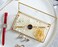 Levilan Golden Vintage Glass Lidded Box Edge Bracelet Keepsake Decorative Jewelry Display Personalized Large Clear Rectangle Box Rings Bracelet Golden Organizer Home Decor (8X4.5X2In)