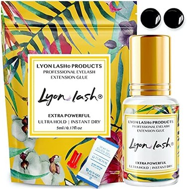 Lyon Lash Extra Powerful Eyelash Extension Glue - 5ml Performance Glue, 1-2 Sec Dry Time, 6-8 Weeks Retention, Black Adhesive Supplies For Professional Use