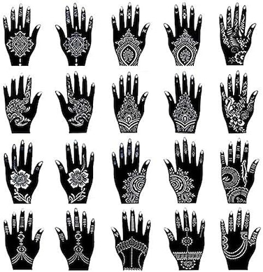 Xmasir Henna Tattoo Stencil Kit/Temporary Tattoo Temples Set Of 20 Sheets, Indian Arabian Tattoo Stickers Mehndi Stencils Body Art Designs For Hands