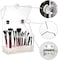 Okllen Makeup Brush Holder With Dustproof Lid, White Pearls, Acrylic Clear Makeup Brush Organizer With 3 Compartment, Large Cosmetic Brush Storage Box Case For Vanity, Bathroom, Bedroom
