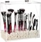 Okllen Makeup Brush Holder With Dustproof Lid, White Pearls, Acrylic Clear Makeup Brush Organizer With 3 Compartment, Large Cosmetic Brush Storage Box Case For Vanity, Bathroom, Bedroom