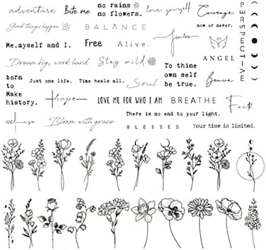 Realistic Temporary Tattoo - 60 Sheets Tiny Fake Tattoos, 40 Pcs Inspirational Words Tattoo, 20 Pcs Wild Flower Floral Bouquet Stickers For Adult Women Face Body Hand