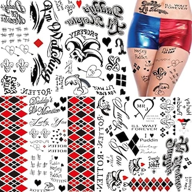 5 Sheets Hq Joker Tattoo Stickers For Women Men Adults, Halloween Temporary Tattoos Face Makeup Kit Set, Zombie Halloween Costume Ave Party Accessories, Prison Prisoner Inmate Fake Tattoos