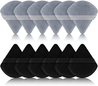 12 قطعة من بودرة الوجه من Maitys منتفخة مكياج مثلثة لبودرة فضفاضة ناعمة للجسم وإسفنجة كريم أساس معدنية وأداة مكياج جافة ورطبة (أسود، رمادي، صغير)