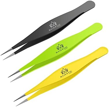 Surgical Tweezers For Ingrown Hair - Precision Sharp Needle Nose Pointed Tweezers For Splinters, Ticks &amp; Glass Removal - Best For Eyebrow Hair, Facial Hair (3 Pack Pointed, Yellow Black And Green)