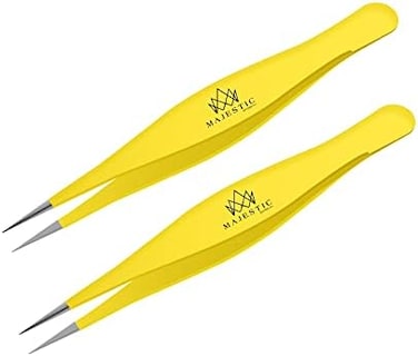 Majestic Bombay Fine Point Tweezers For Women And Men &ndash; Splinter Ticks, Facial, Brow And Ingrown Hair Removal&ndash;Sharp, Needle Nose, Surgical Tweezers Precision Pluckers Best Tweezers For Chin Hair