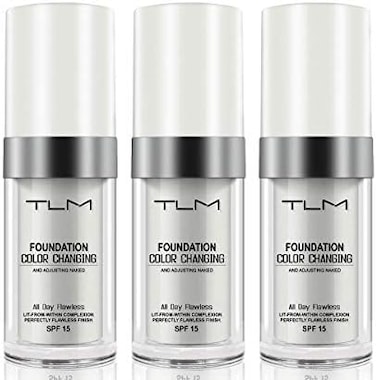 كريم أساس خافي عيوب البشرة مكون من 3 عبوات، مكياج أساس خالٍ من العيوب متغير اللون بلون البشرة الدافئة، خافي عيوب سائل بغطاء أساسي للوجه (3 عبوات)