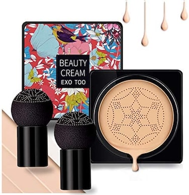 Nuibo Air Cushion Cc Cream Mushroom Head, Moisturizing Concealer Makeup Base, Primer Liquid Foundation Long Lasting With Two Mushroom Makeup Sponges Natural:
