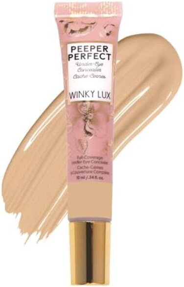 Winky Lux Peeper Perfect Under Eye Concealer, Makeup &amp; Eye Brightener, Full Coverage Concealer For Dark Circles, Color Corrector &amp; Eye Primer, With Collagen, Hyaluronic Acid &amp; Vitamin E (Light Beige)