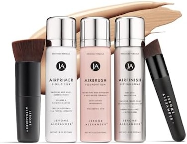 Jerome Alexander Magic Minerals Airbrush Foundation System - Complete 5Pc Spray Makeup Set With Foundation, Primer, And Setting/Finishing Spray - For Smooth, Radiant Skin (Bright Medium)