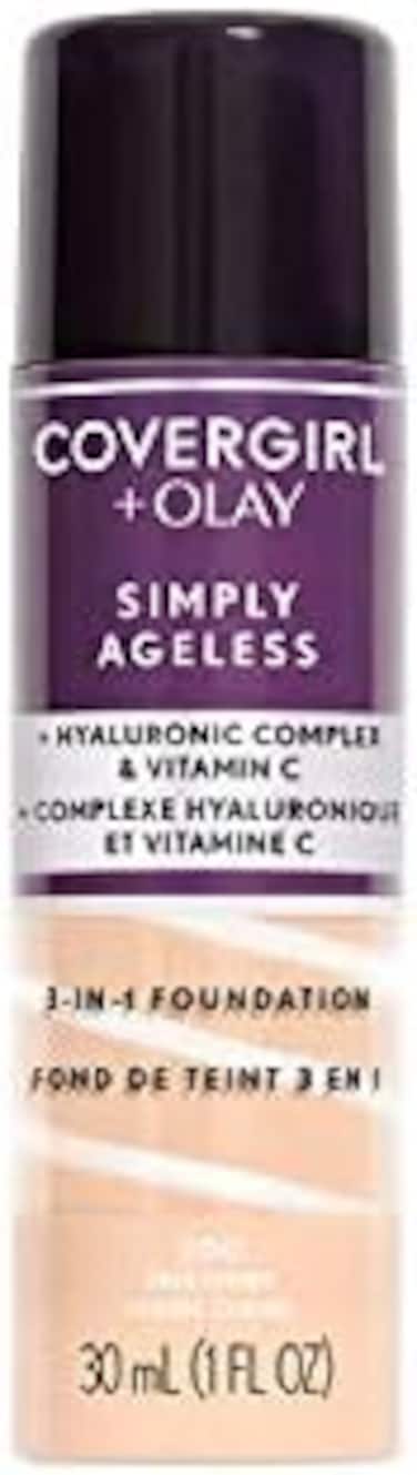 Covergirl &amp; Olay Simply Ageless 3-In-1 Liquid Foundation, Matte Finish, Hyaluronic &amp; Vitamin C Formula, Cruelty Free, Fair Ivory, 1 Count
