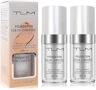 Tlm 2 Pack Color Changing Foundation Liquid Base, Concealer Cover Cream,All Day Flawless Warm Skin Tone Bb Cream Makeup Base Concealer For All Skin Spf15