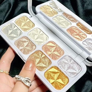 لوحة مكياج EVPCT مكونة من 8 ألوان لإضاءة الوجه وإضاءة الوجه من Iluminadores De Maquillaje Professional Gold Cheek Diamond Shimmer Stick Glitter Contour Bronzer وHighlight Palette