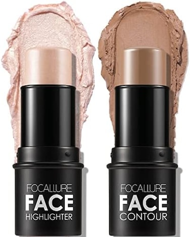 Focallure 2 Pcs Mineral Cream Contour Stick,Moisturize Highlighter And Bronzer Pen,Non Stick Face Brightens &amp; Shades Pencil,Long Lasting &amp; Smooth Gliding Face Illuminator Makeup,Light-Medium