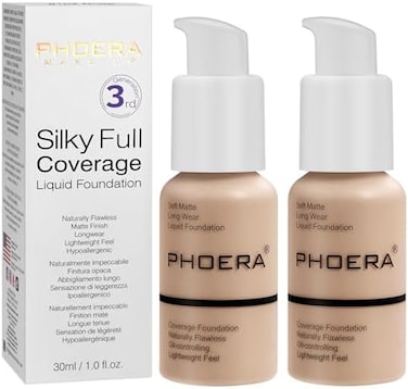 Phoera Matte Liquid Foundation &amp; Full Coverage Concealer, 30ml 24Hr Matte Oil Control (2Pcs- Nude)