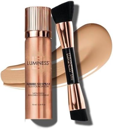 Luminess Silk Airbrush Spray Foundation &amp; Buffing Brush Kit - Light Medium, Unisex, Skin Foundation Concealer