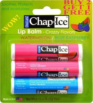 Oral Labs Chap-Ice Spf 4 Premium Lip Balm, Crazy Flavors (Watermelon &amp; Blue Raspberry), 3 Pack