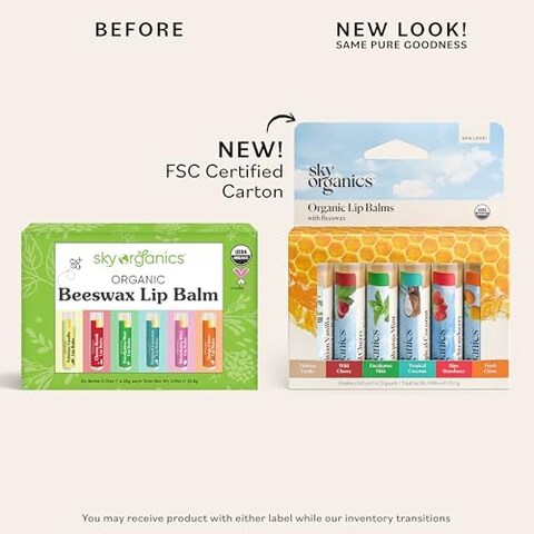 Usda Organic Lip Balm By Sky Organics &ndash; 6 Pack Assorted Flavors &ndash; With Beeswax, Coconut Oil, Vitamin E. Best Lip Butter Chapstick For Dry Lips- For Adults And Kids Lip Repair (Variety Pack Of 6)