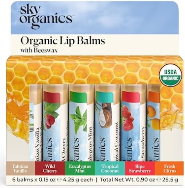 Usda Organic Lip Balm By Sky Organics &ndash; 6 Pack Assorted Flavors &ndash; With Beeswax, Coconut Oil, Vitamin E. Best Lip Butter Chapstick For Dry Lips- For Adults And Kids Lip Repair (Variety Pack Of 6)