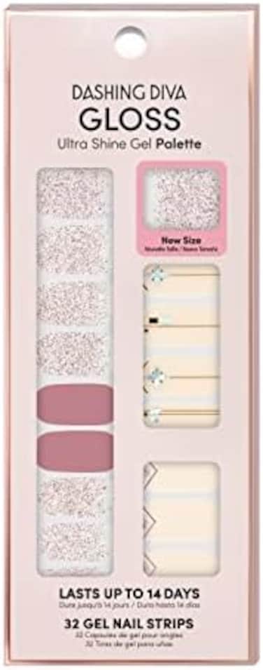 Dashing Diva Gloss Nail Strips - Glitter Glamour, Uv Free, Chip Resistant, Long Lasting Gel Nail Stickers, Contains 32 Nail Wraps, 1 Prep Pad, 1 Nail File