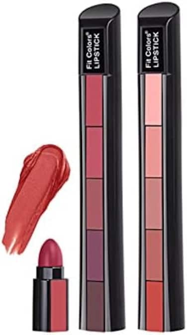 5 In 1 Matte Lipstick,Multicolor Combination Lipsticks Velvety High Pigment Lip Makeup Non-Marking Lip Gloss Moisturizing Long Lasting Lips Cosmetics Makeup(2Pcs)