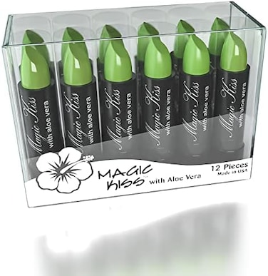 Magic Kiss Lipstick Set Aloe Vera Color Changing Green 12Pk Made In USA &sbquo;