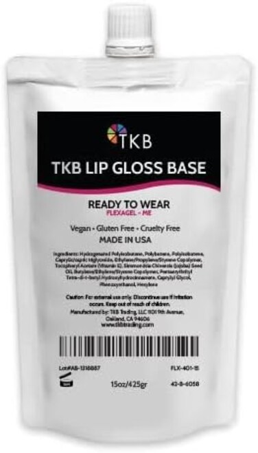 قاعدة ملمع الشفاه Tkb (فليكساجيل مي)  قاعدة ملمع شفاه شفافة لملمع الشفاه بنفسك  ملابس جاهزة  مرطب، شديد اللمعان، شفاف تمامًا، نباتي، خالٍ من الغلوتين (15 أونصة (425 جم))