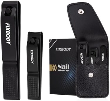 Fixbody Nail Clipper Set &ndash; Black Stainless Steel Fingernails &amp; Toenails Clippers &amp; Nail File Sharp Nail Cutter.