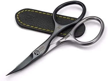 Nail And Cuticle Scissors - Self-Sharpening Finox22 Titanium Coated Stainless Steel Professional Manicure Tools In Leather Case - Ethically Made In Solingen Germany - 2702