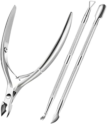 Cuticle Trimmer Cuticle Remover With Cuticle Pusher, Professional Stainless Steel Durable Pedicure Manicure Tools Cutter Nipper Scissor Clipper For Fingernails And Toenails Dead Skin Silver